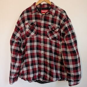 Wrangler Mens Checkered Plaid Flannel Lined Long Sleeve Button Up Shirt Size XL
